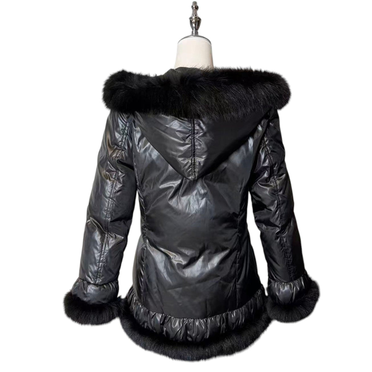 REAL FOX FUR HOODED DOWN JACKET COAT BLACK SIZE M FROM JAPAN image 7