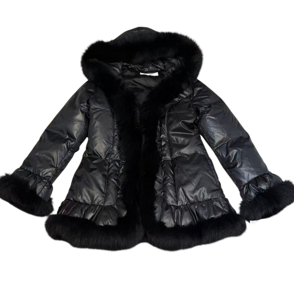 REAL FOX FUR HOODED DOWN JACKET COAT BLACK SIZE M FROM JAPAN image 8