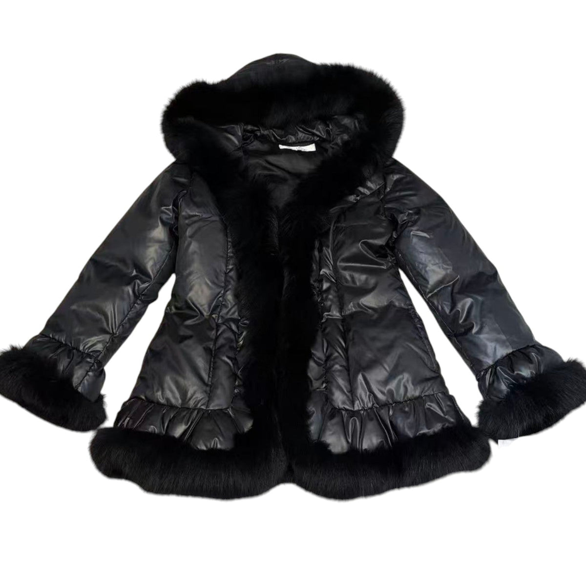 REAL FOX FUR HOODED DOWN JACKET COAT BLACK SIZE M FROM JAPAN image 8