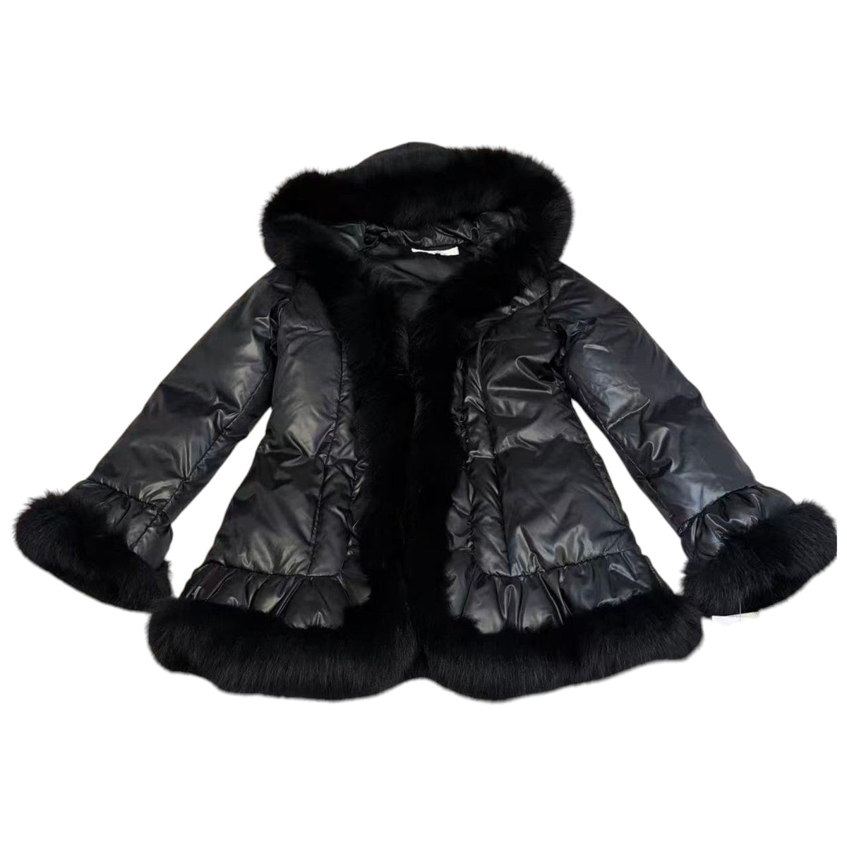 REAL FOX FUR HOODED DOWN JACKET COAT BLACK SIZE M FROM JAPAN image 9