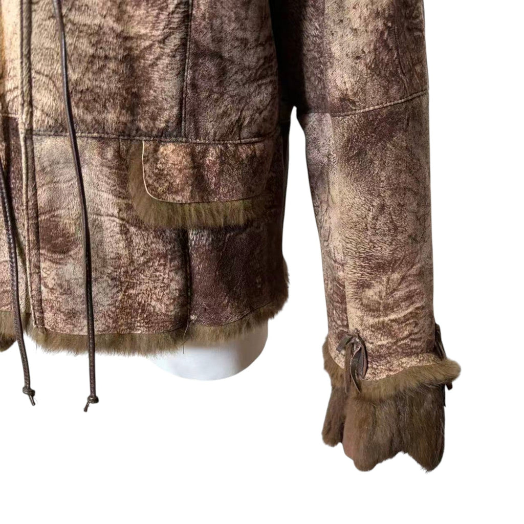 REAL RABBIT BLUE FOX FUR SHEARLING JACKET BROWN Y2K SIZE M FROM JAPAN image 5