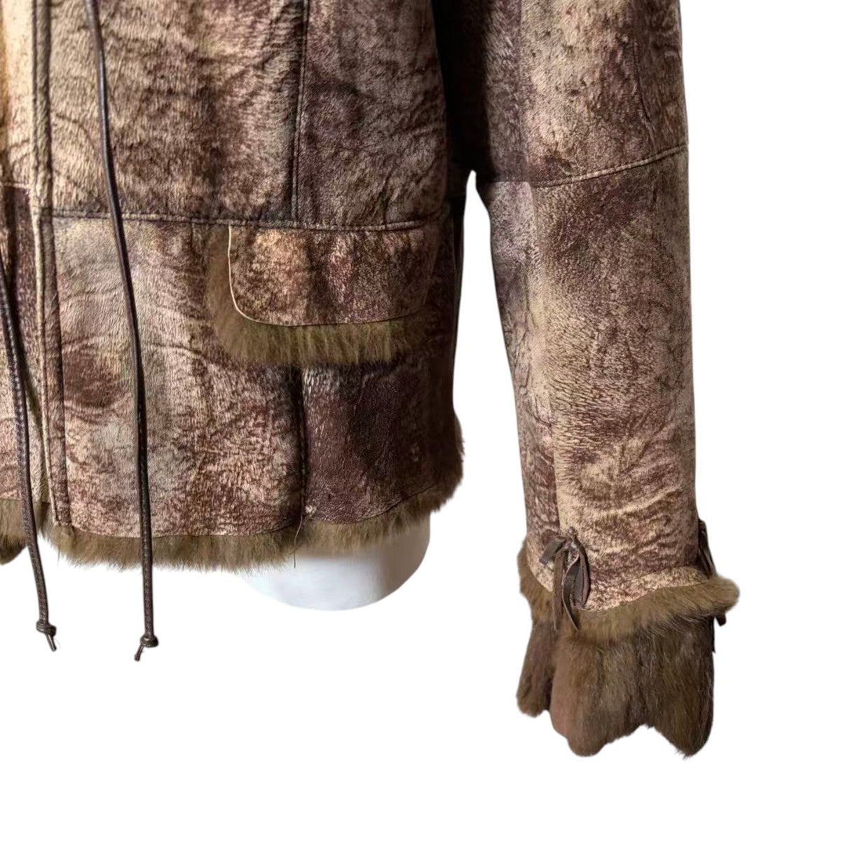 REAL RABBIT BLUE FOX FUR SHEARLING JACKET BROWN Y2K SIZE M FROM JAPAN image 5