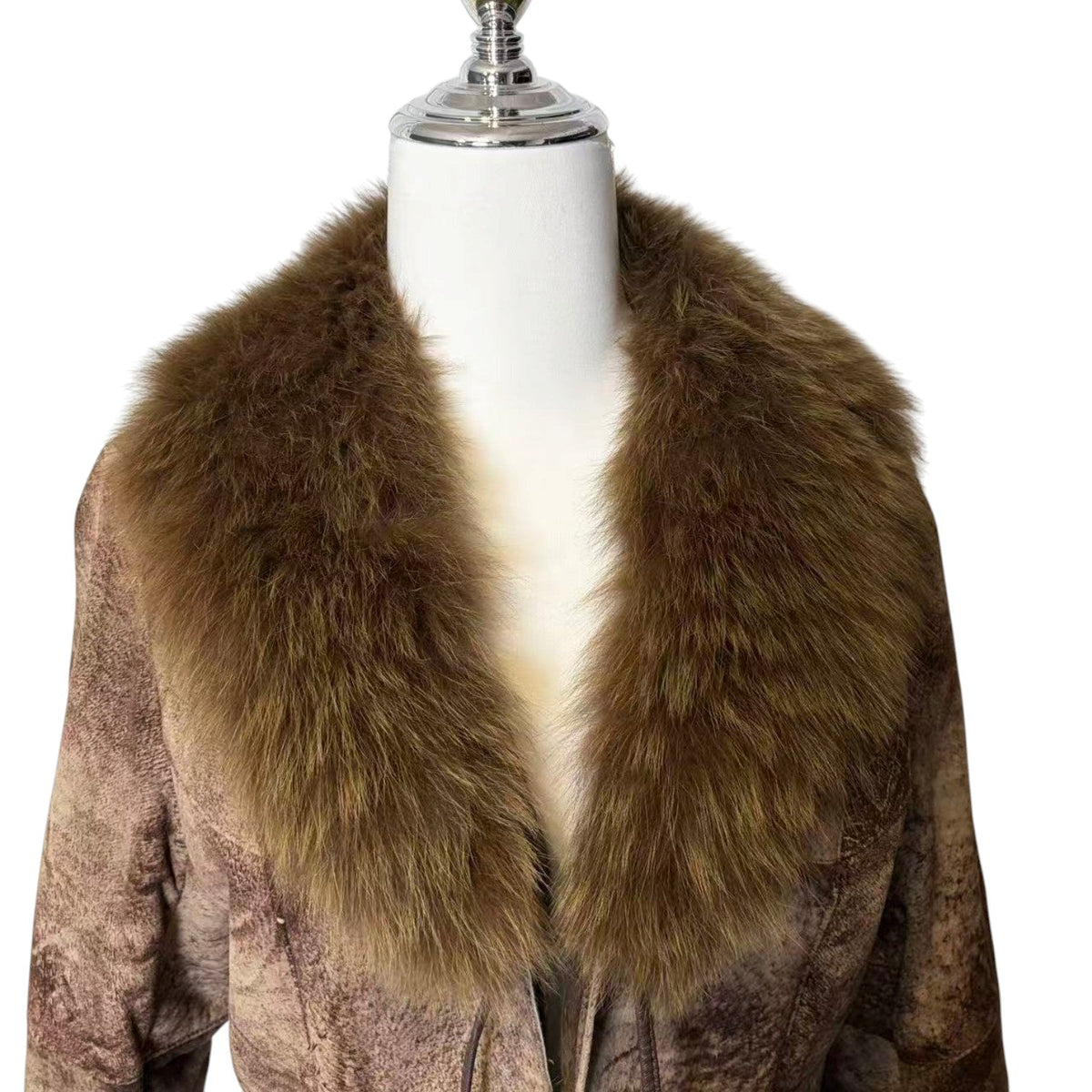 REAL RABBIT BLUE FOX FUR SHEARLING JACKET BROWN Y2K SIZE M FROM JAPAN image 6