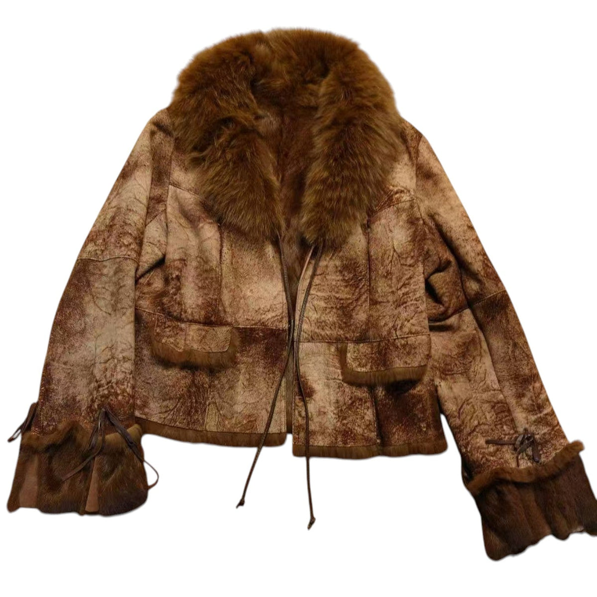 REAL RABBIT BLUE FOX FUR SHEARLING JACKET BROWN Y2K SIZE M FROM JAPAN image 7