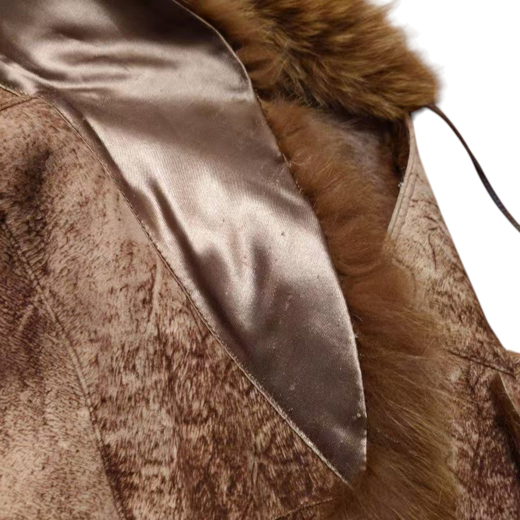 REAL RABBIT BLUE FOX FUR SHEARLING JACKET BROWN Y2K SIZE M FROM JAPAN image 8