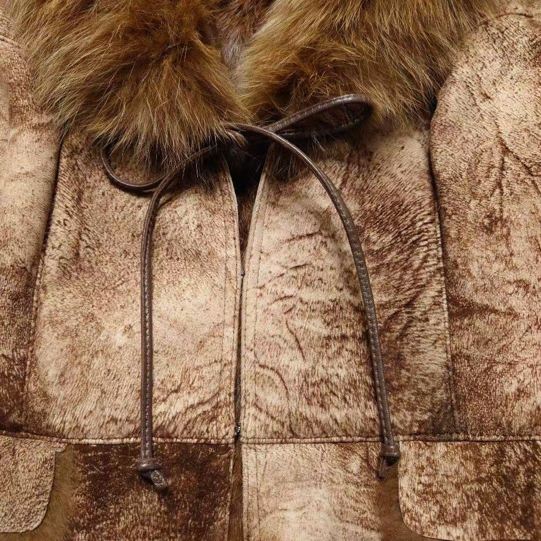 REAL RABBIT BLUE FOX FUR SHEARLING JACKET BROWN Y2K SIZE M FROM JAPAN image 10