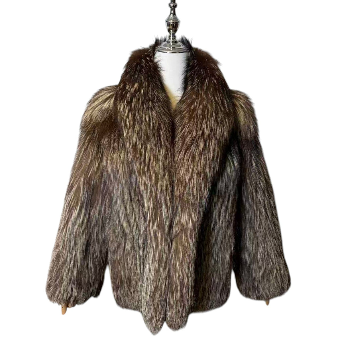 SILVER FOX REAL FUR COAT JACKET VOLUMINOUS THICK WARM SIZE M FROM JAPAN image 5