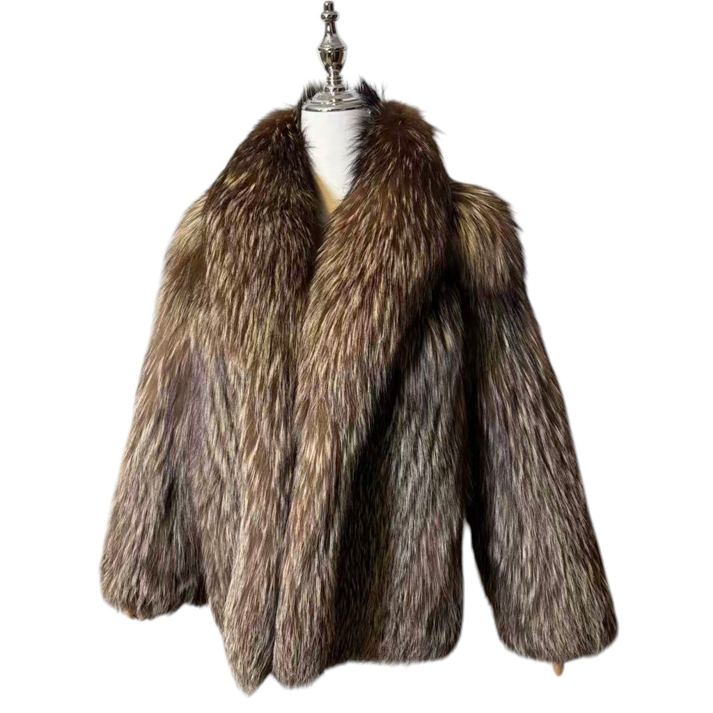 SILVER FOX REAL FUR COAT JACKET VOLUMINOUS THICK WARM SIZE M FROM JAPAN image 8