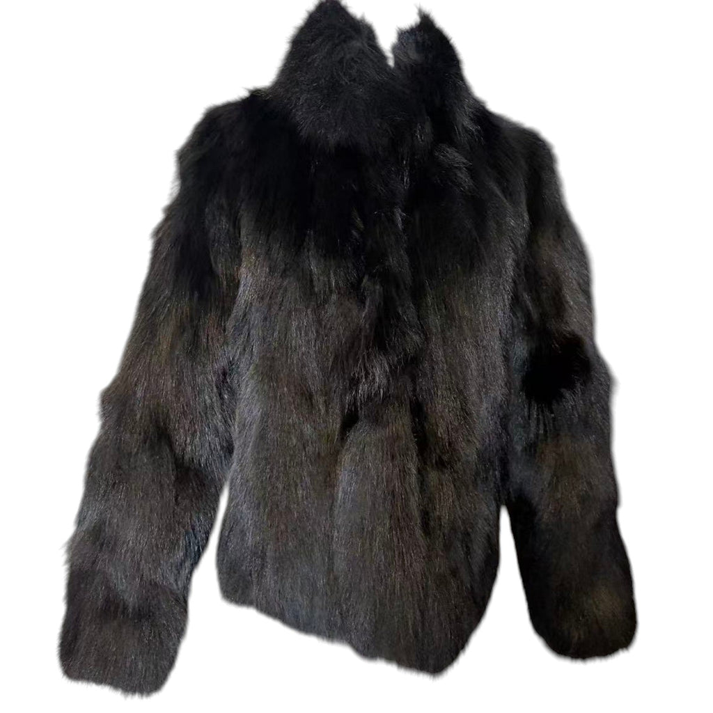 J-WHITE REAL FOX FUR COAT JACKET BLACK SHORT SIZE M FROM JAPAN image 1