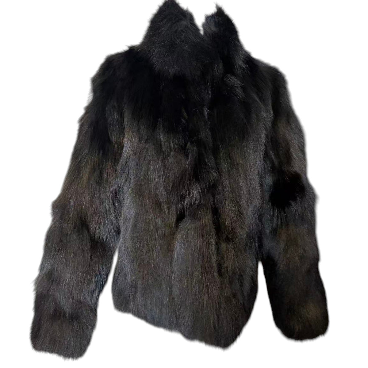 J-WHITE REAL FOX FUR COAT JACKET BLACK SHORT SIZE M FROM JAPAN image 1