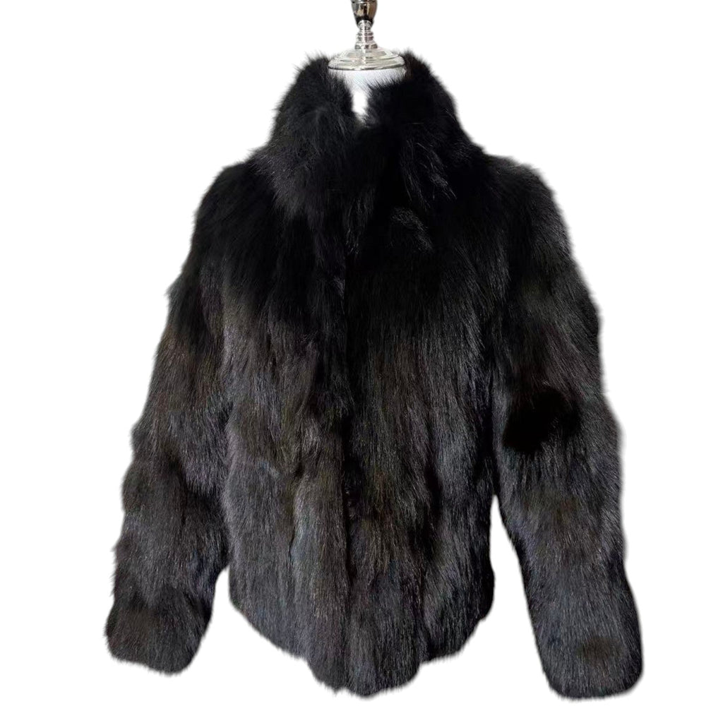 J-WHITE REAL FOX FUR COAT JACKET BLACK SHORT SIZE M FROM JAPAN image 2