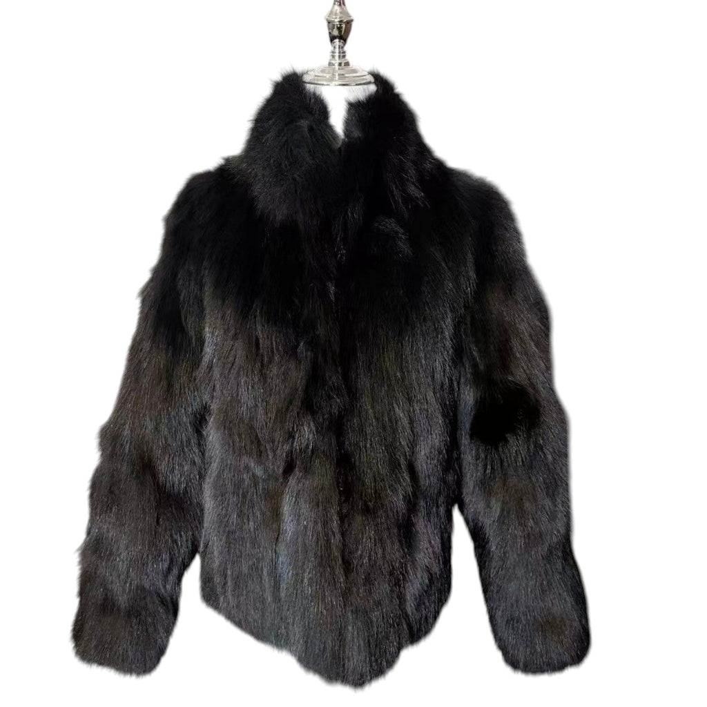 J-WHITE REAL FOX FUR COAT JACKET BLACK SHORT SIZE M FROM JAPAN image 3