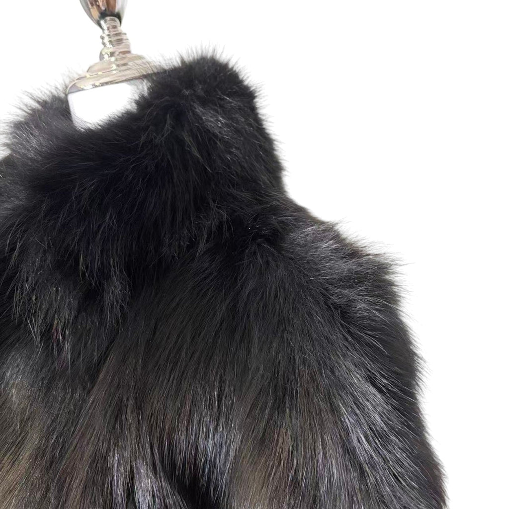 J-WHITE REAL FOX FUR COAT JACKET BLACK SHORT SIZE M FROM JAPAN image 4