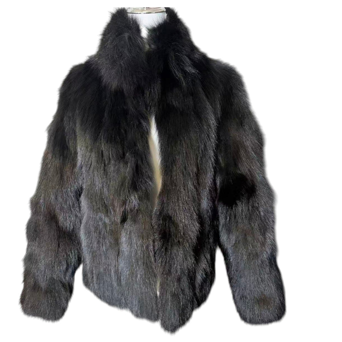 J-WHITE REAL FOX FUR COAT JACKET BLACK SHORT SIZE M FROM JAPAN image 5