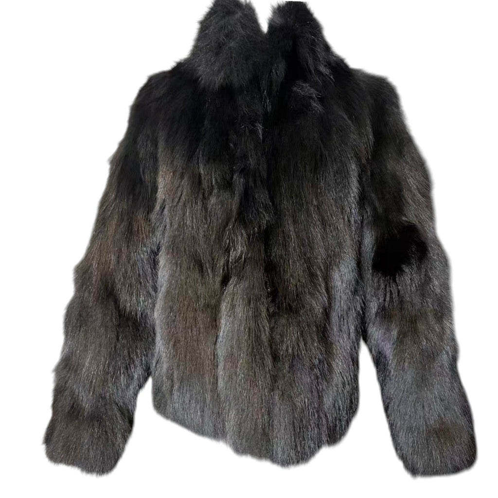 J-WHITE REAL FOX FUR COAT JACKET BLACK SHORT SIZE M FROM JAPAN image 6