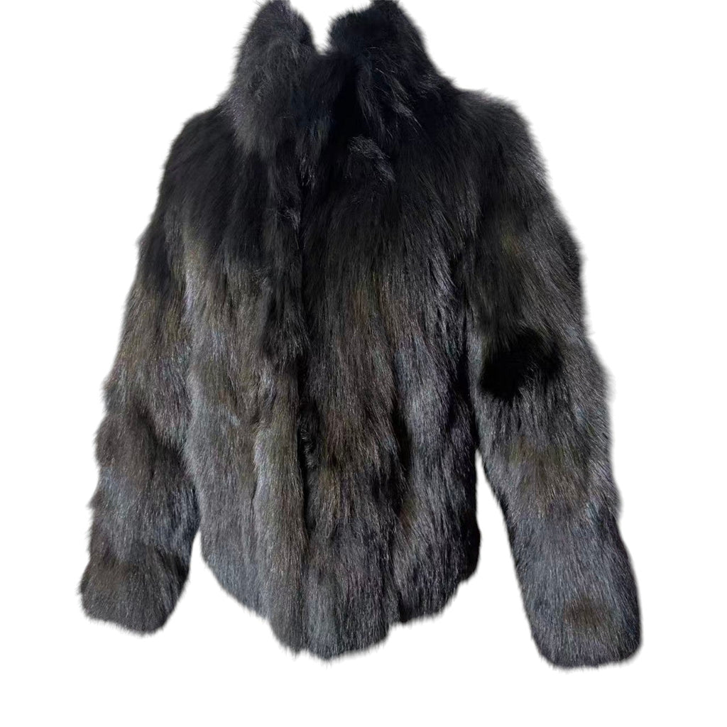 J-WHITE REAL FOX FUR COAT JACKET BLACK SHORT SIZE M FROM JAPAN image 7
