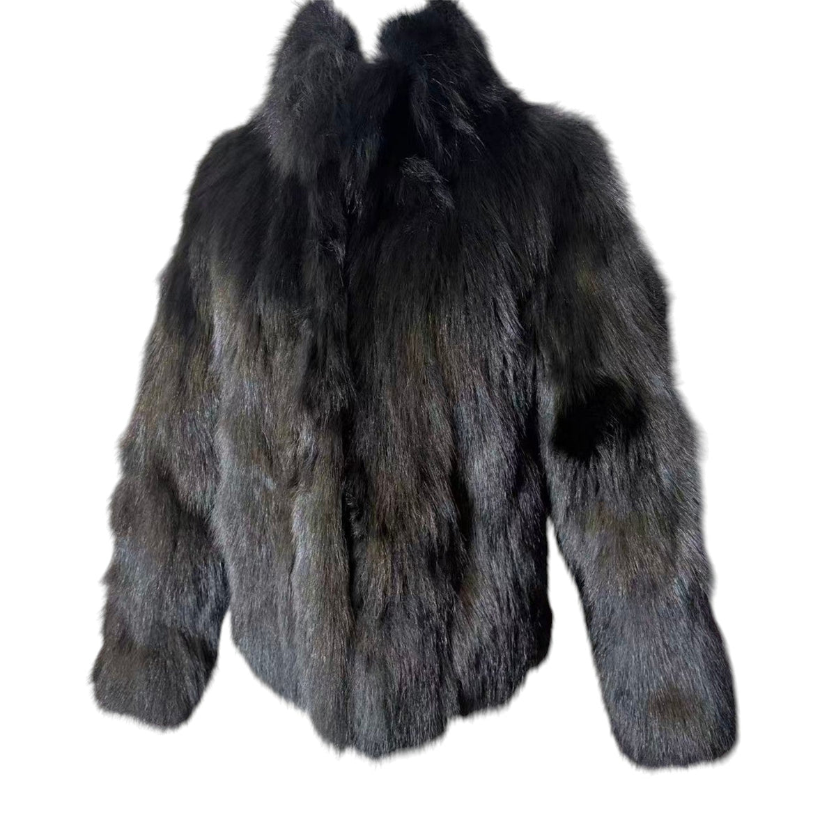 J-WHITE REAL FOX FUR COAT JACKET BLACK SHORT SIZE M FROM JAPAN image 7
