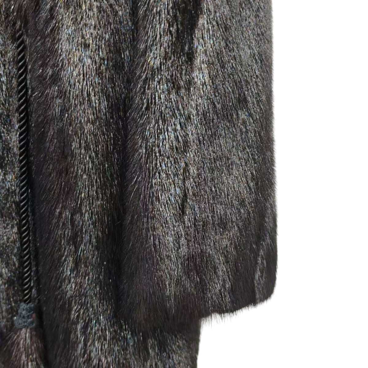 REAL MINK FUR COAT JACKET BLACK FLORAL LINING TIE MID-LENGTH SIZE M FROM JAPAN image 5