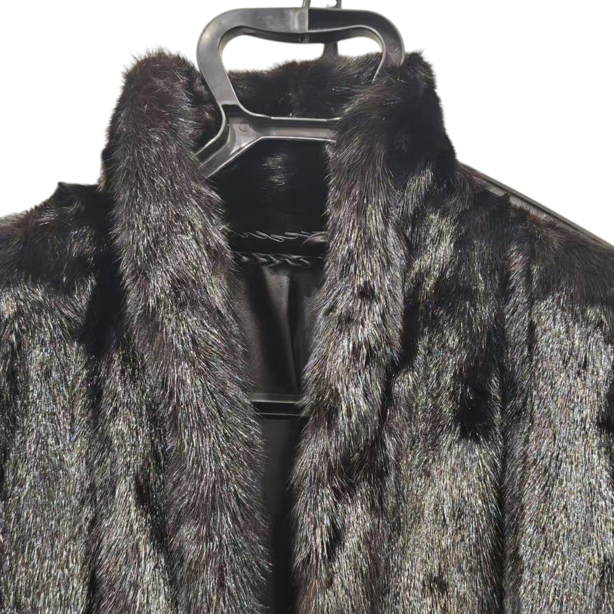REAL MINK FUR COAT JACKET BLACK FLORAL LINING TIE MID-LENGTH SIZE M FROM JAPAN image 6