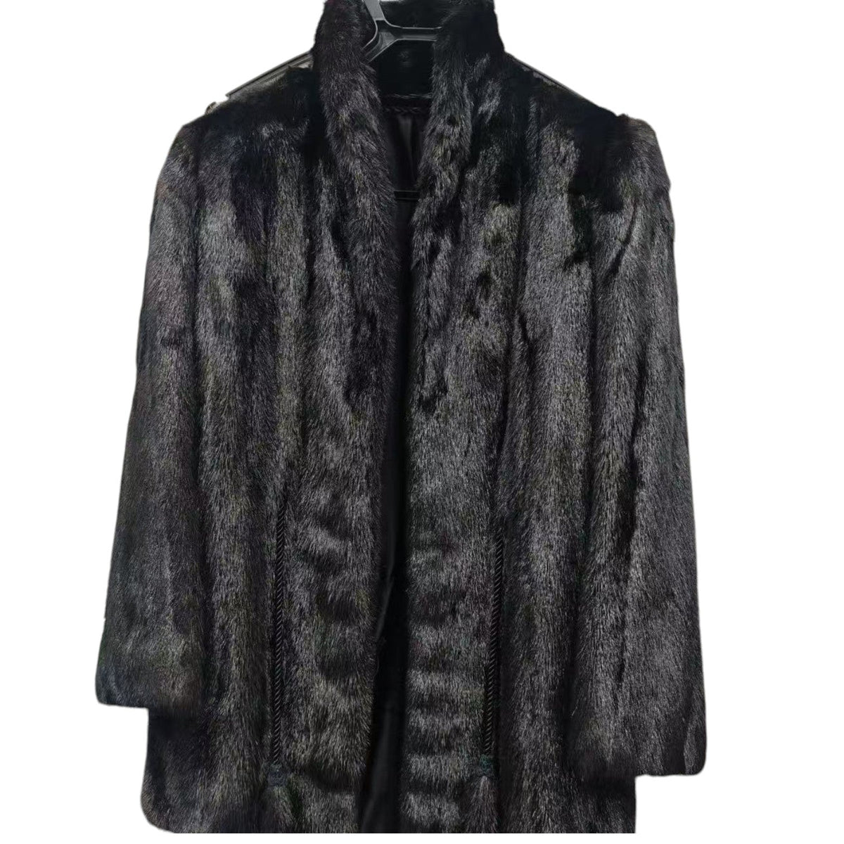 REAL MINK FUR COAT JACKET BLACK FLORAL LINING TIE MID-LENGTH SIZE M FROM JAPAN image 7