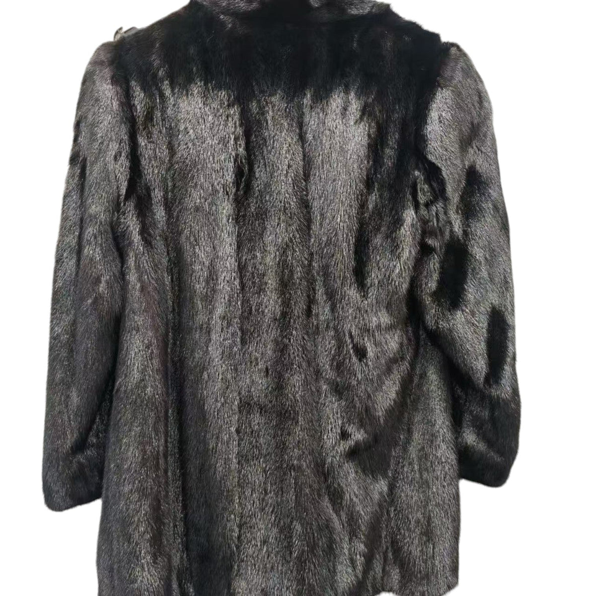 REAL MINK FUR COAT JACKET BLACK FLORAL LINING TIE MID-LENGTH SIZE M FROM JAPAN image 8