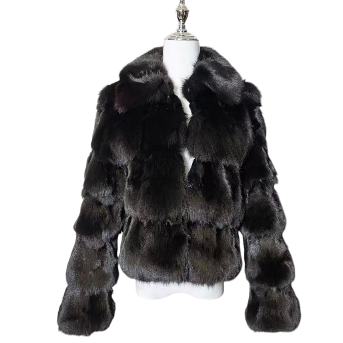 EPOLENE REAL FOX FUR COAT JACKET BLACK SHORT SIZE M FROM JAPAN image 1