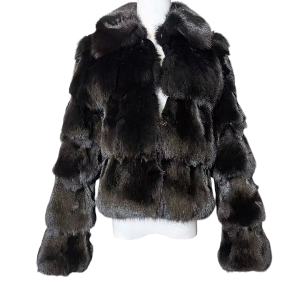 EPOLENE REAL FOX FUR COAT JACKET BLACK SHORT SIZE M FROM JAPAN image 2