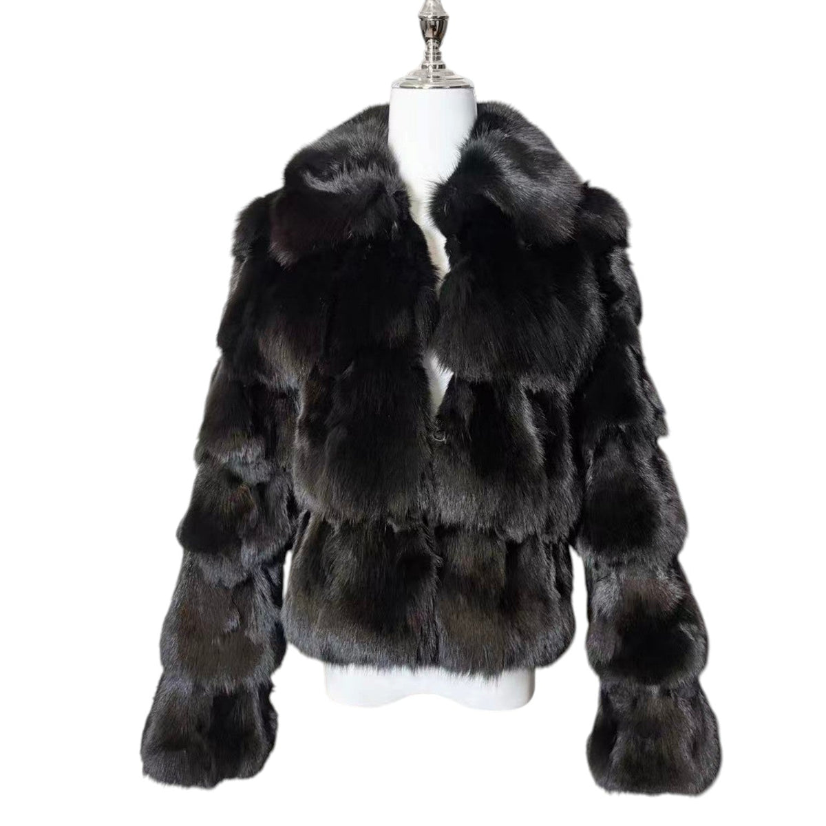 EPOLENE REAL FOX FUR COAT JACKET BLACK SHORT SIZE M FROM JAPAN image 5