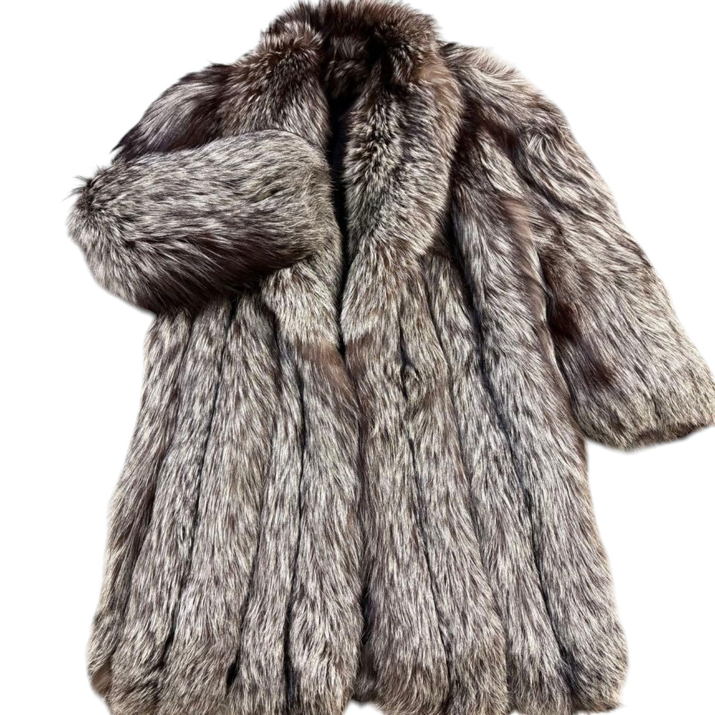 SAGA FOX REAL SILVER FOX FUR LONG COAT THICK WARM JACKET L FROM JAPAN