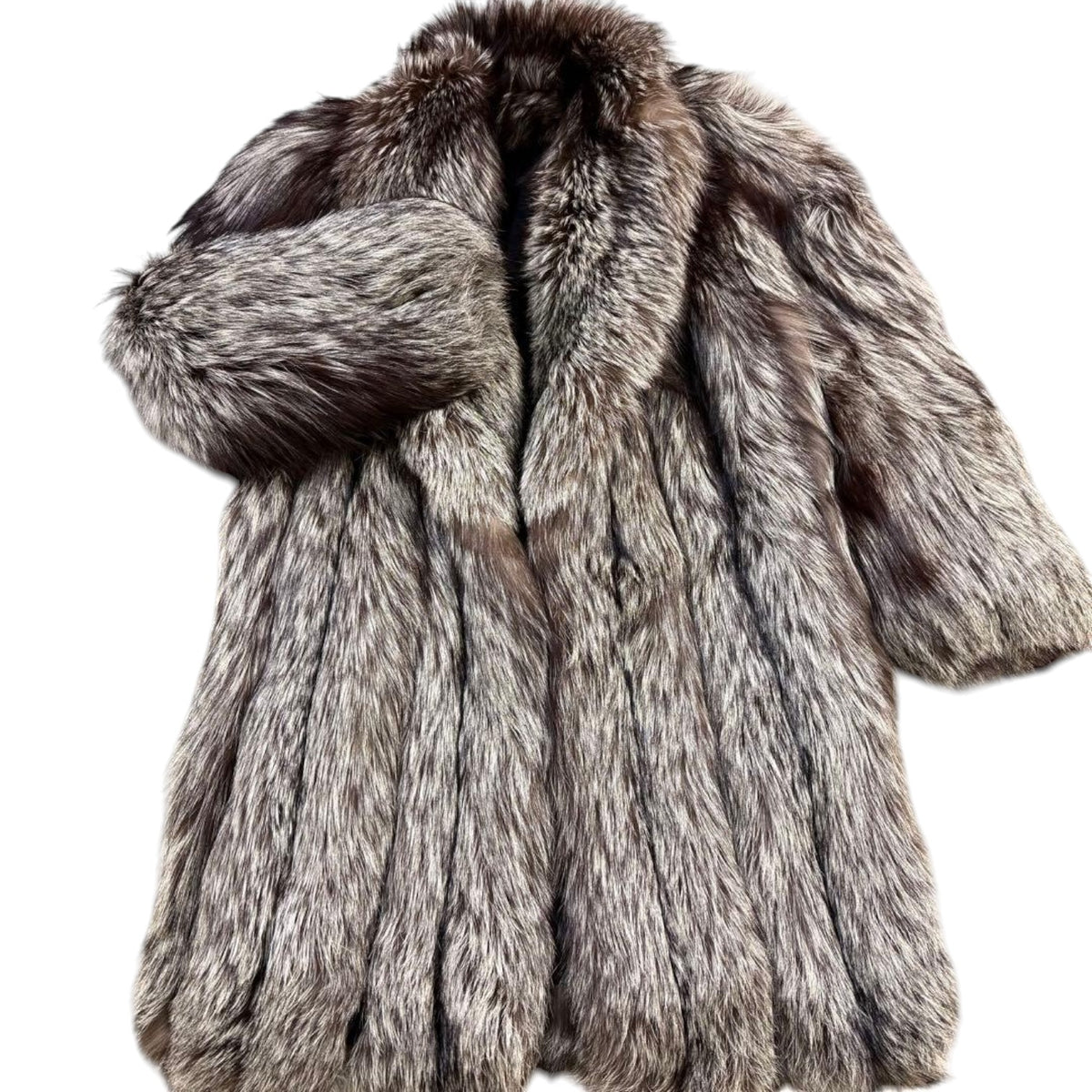 SAGA FOX REAL SILVER FOX FUR LONG COAT THICK WARM JACKET L FROM JAPAN