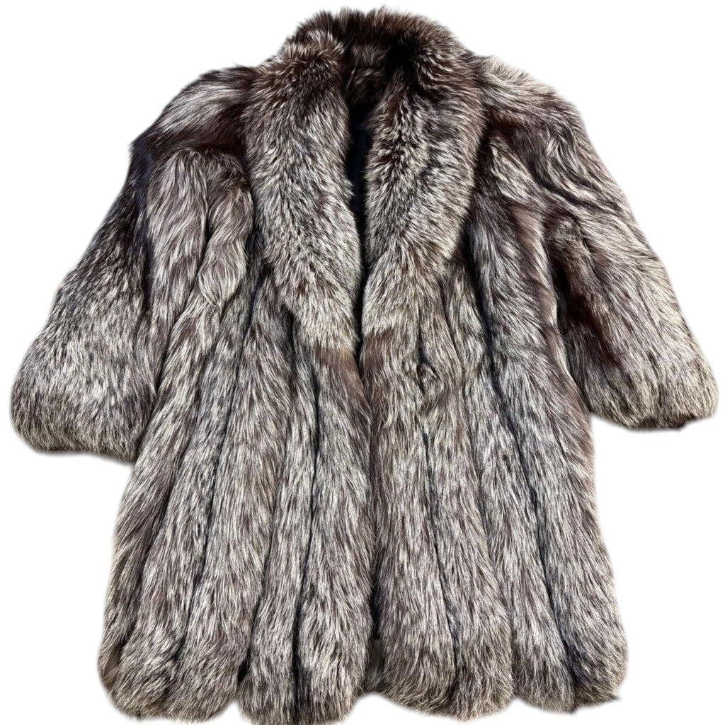 SAGA FOX REAL SILVER FOX FUR LONG COAT THICK WARM JACKET L FROM JAPAN