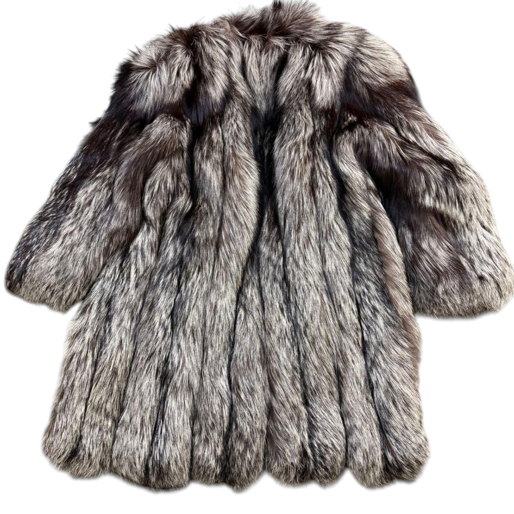 SAGA FOX REAL SILVER FOX FUR LONG COAT THICK WARM JACKET L FROM JAPAN