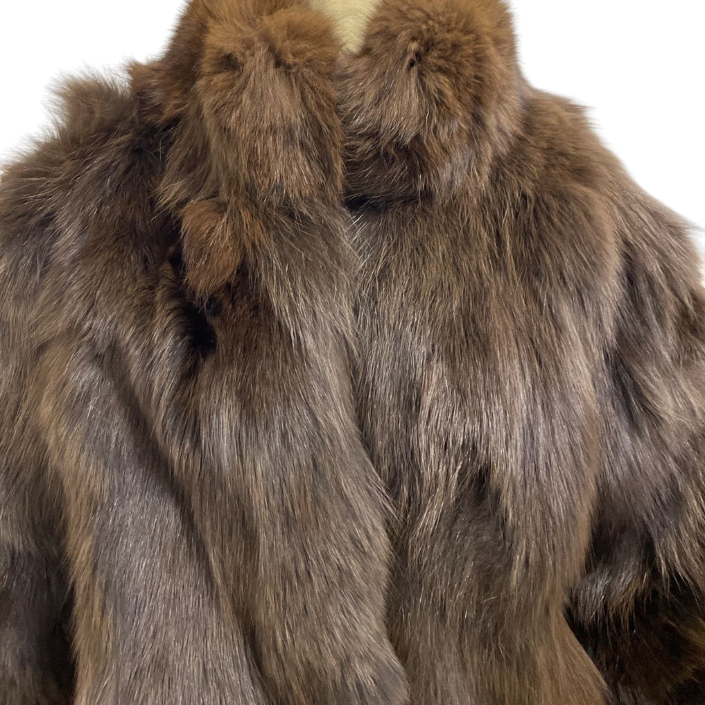 REAL FOX FUR CROPPED JACKET COAT VOLUMINOUS THICK WARM BROWN FROM JAPAN