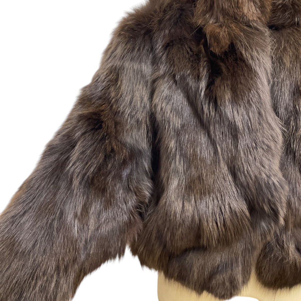 REAL FOX FUR CROPPED JACKET COAT VOLUMINOUS THICK WARM BROWN FROM JAPAN