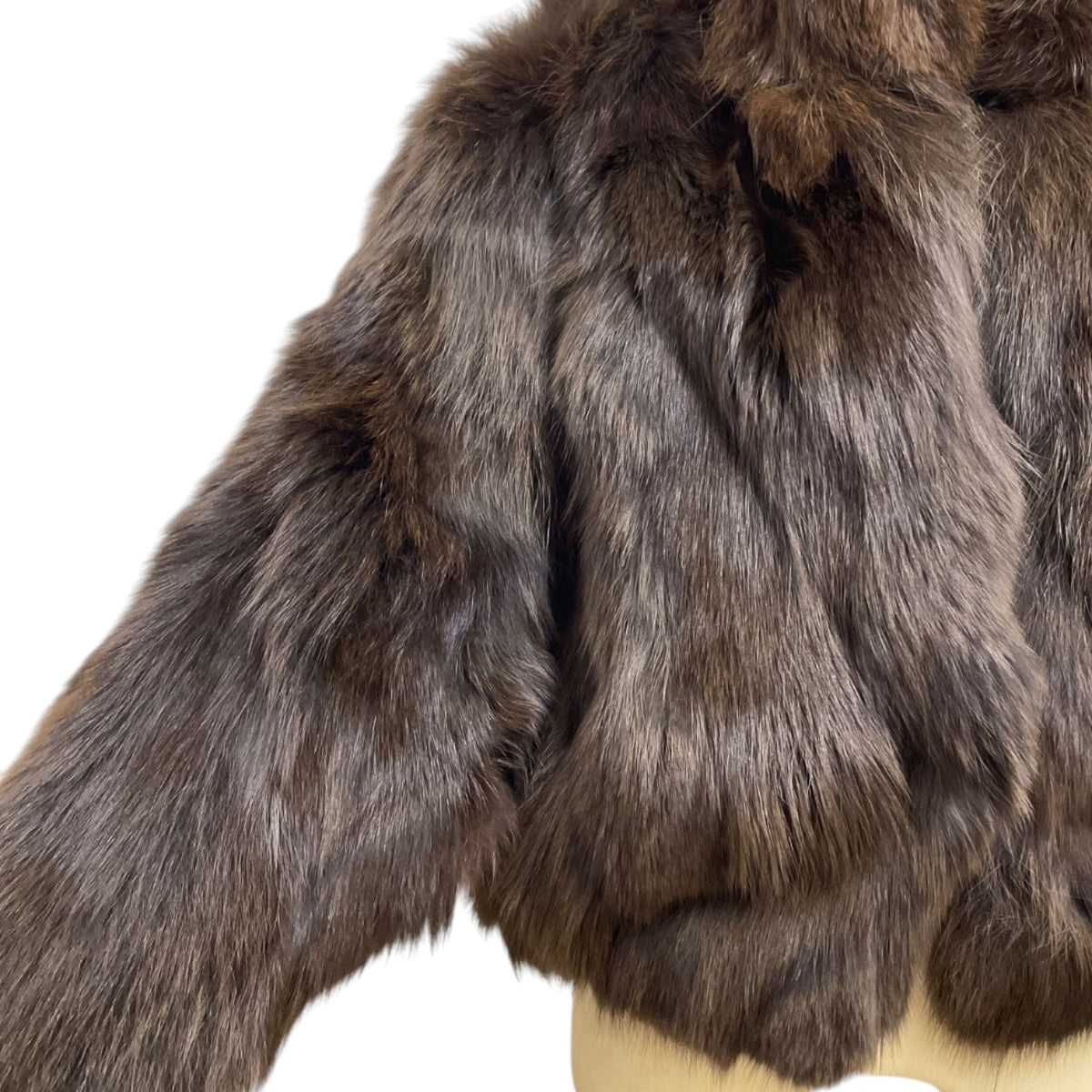 REAL FOX FUR CROPPED JACKET COAT VOLUMINOUS THICK WARM BROWN FROM JAPAN