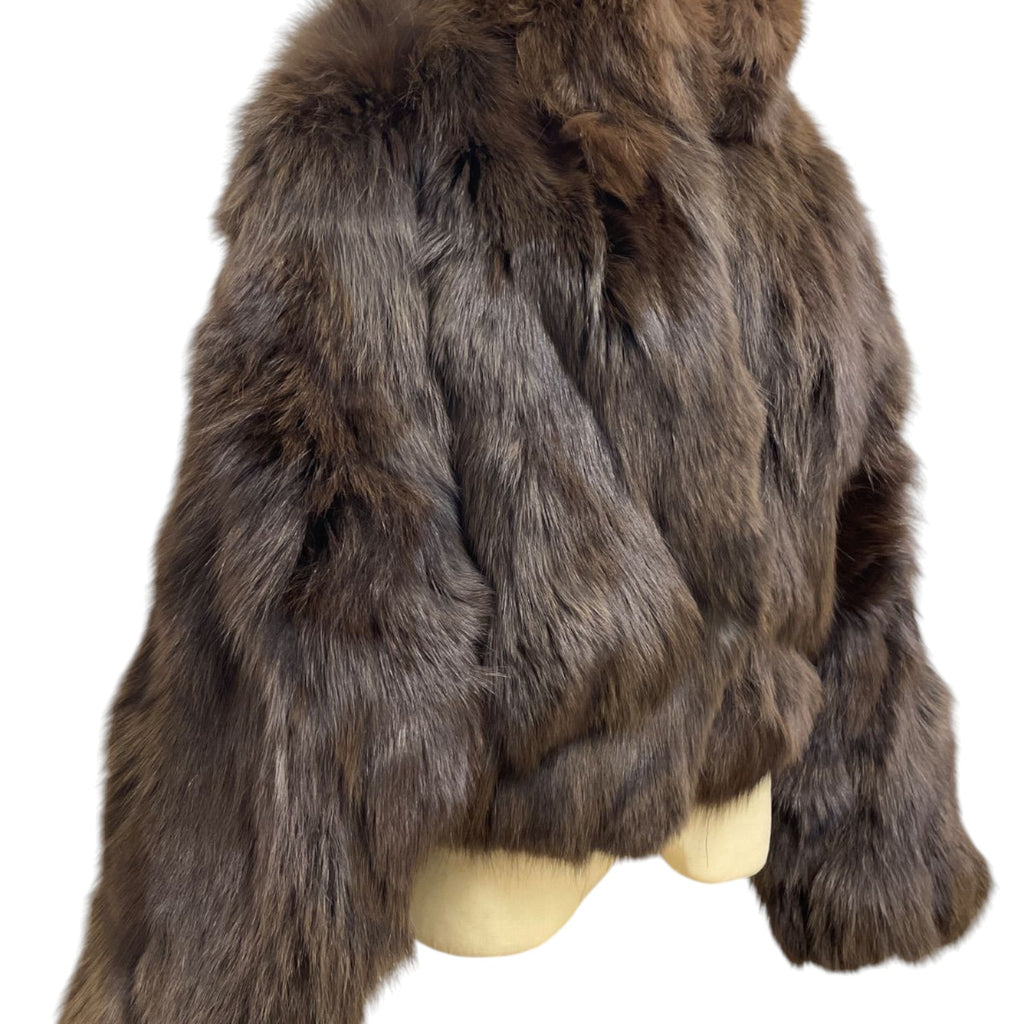 REAL FOX FUR CROPPED JACKET COAT VOLUMINOUS THICK WARM BROWN FROM JAPAN