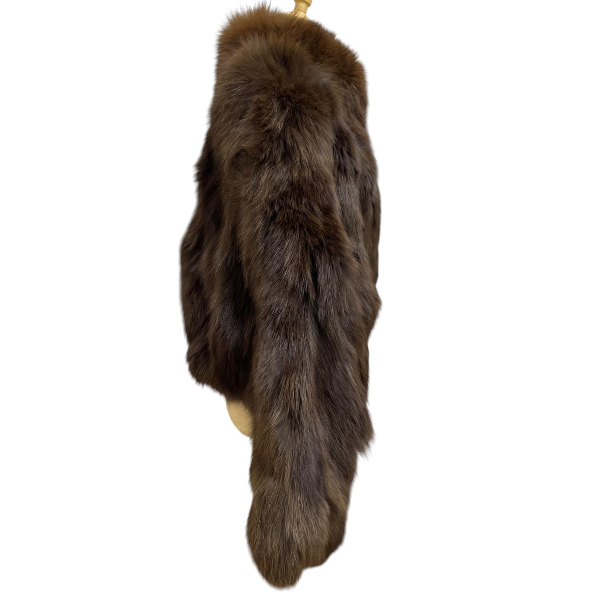 REAL FOX FUR CROPPED JACKET COAT VOLUMINOUS THICK WARM BROWN FROM JAPAN