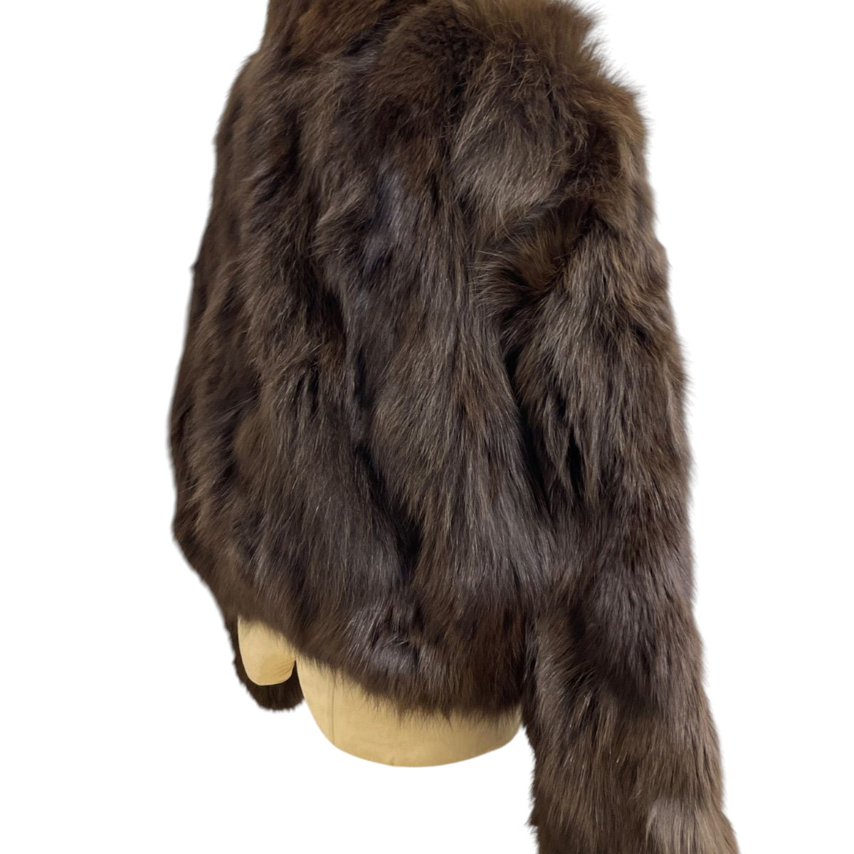 REAL FOX FUR CROPPED JACKET COAT VOLUMINOUS THICK WARM BROWN FROM JAPAN