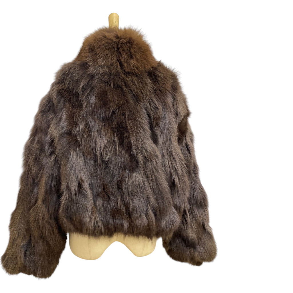 REAL FOX FUR CROPPED JACKET COAT VOLUMINOUS THICK WARM BROWN FROM JAPAN