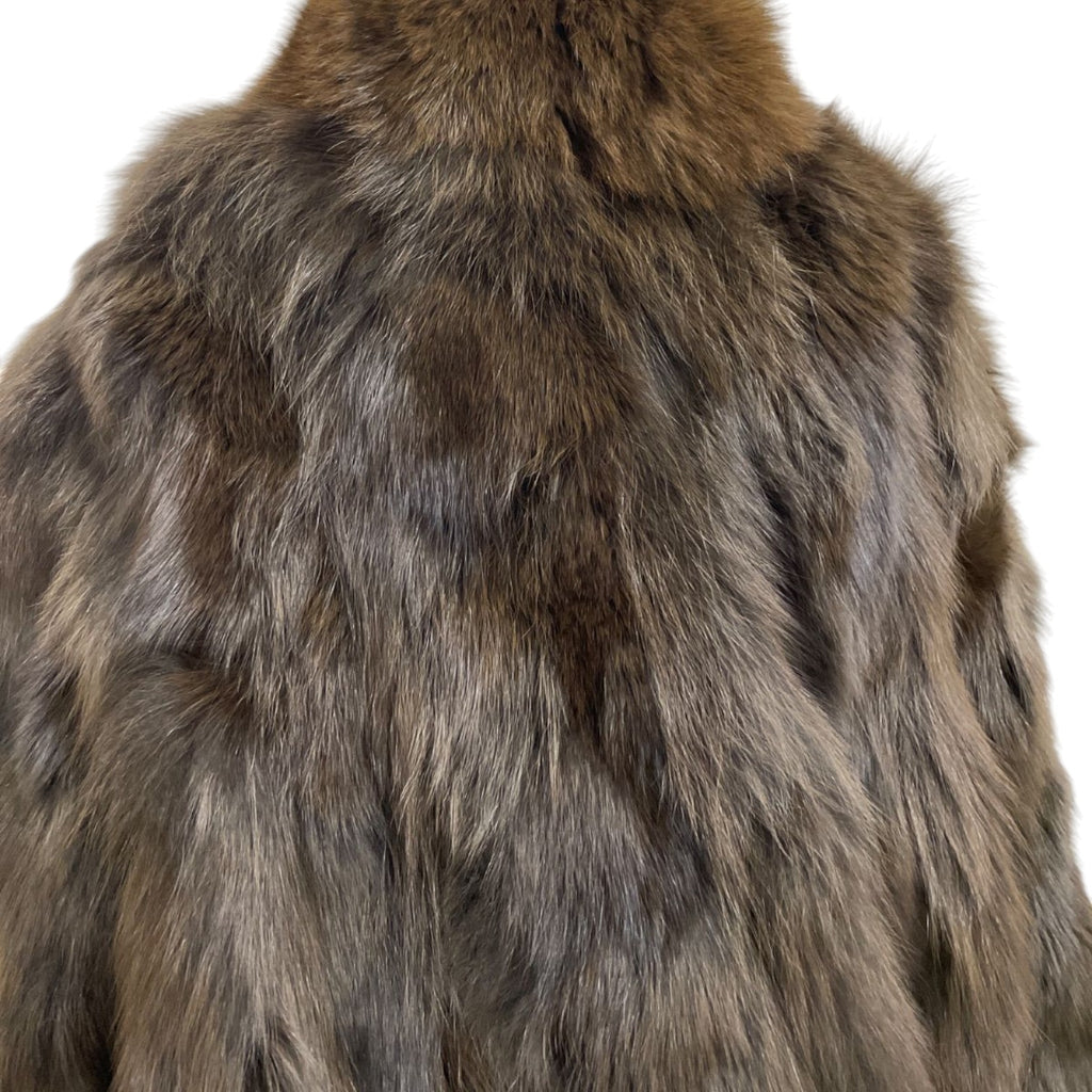 REAL FOX FUR CROPPED JACKET COAT VOLUMINOUS THICK WARM BROWN FROM JAPAN