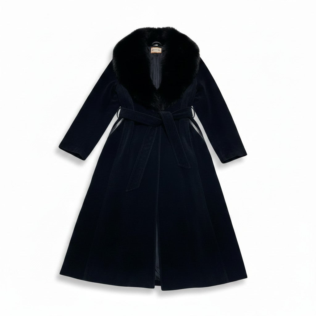 Vintage black sheepskin fox fur coat image 1
