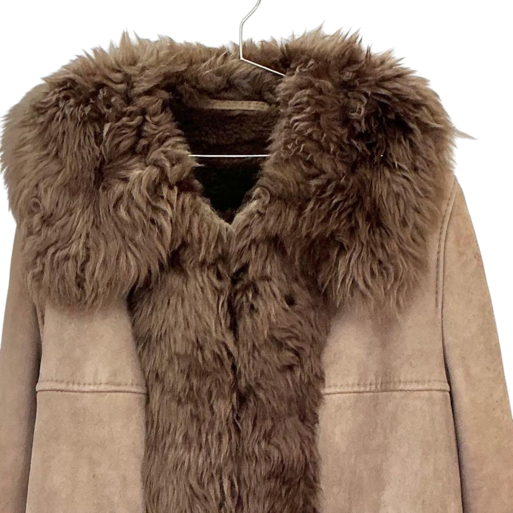 COZON VINTAGE SHEARLING MOUTON FUR COAT JACKET BROWN SIZE 13 L SPAIN - image 3