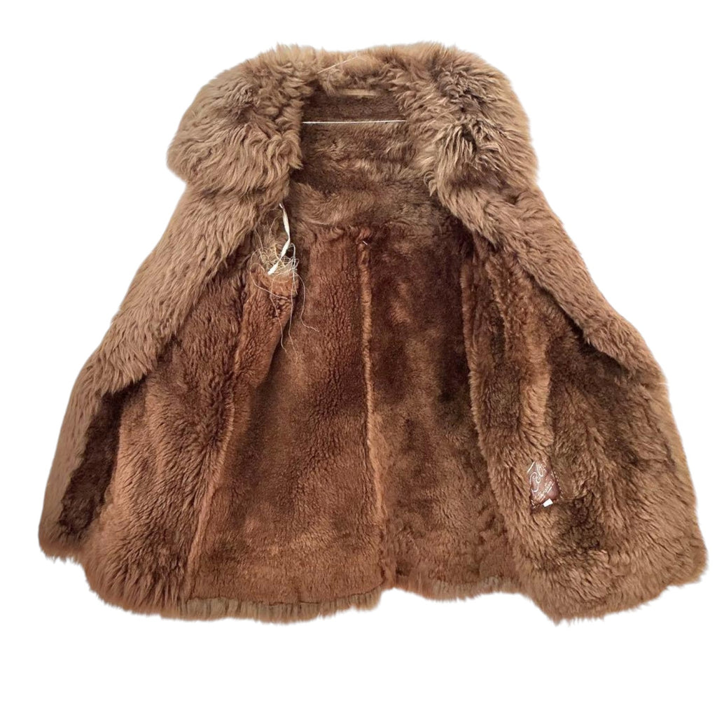 COZON VINTAGE SHEARLING MOUTON FUR COAT JACKET BROWN SIZE 13 L SPAIN - image 6