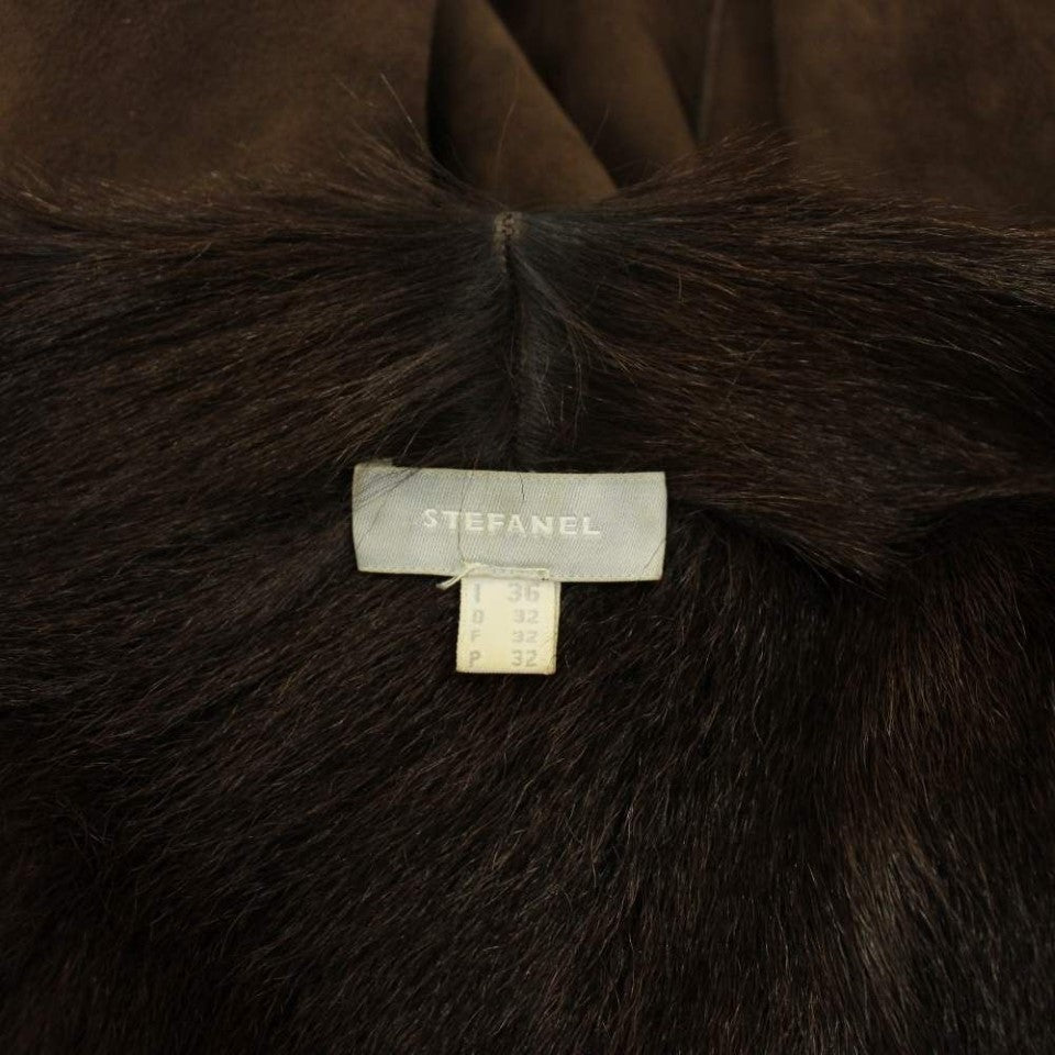 STEFANEL SHEARLING MOUTON FUR COAT JACKET BROWN SIZE IT36 XS JAPAN - image 4