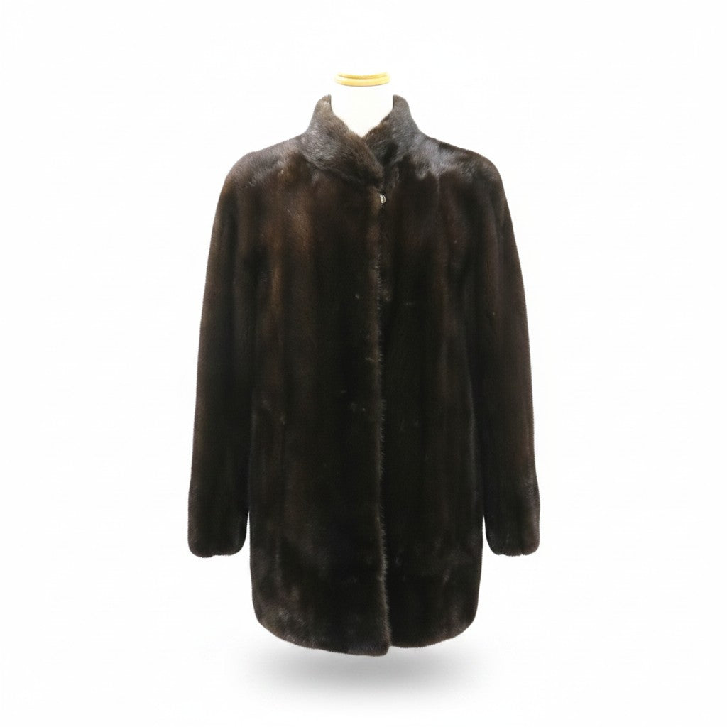 VINTAGE REAL MINK FUR COAT JACKET DARK BROWN SIZE 11 L FROM JAPAN - image 1