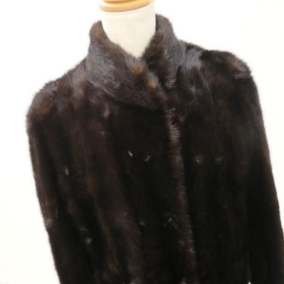 VINTAGE REAL MINK FUR COAT JACKET DARK BROWN SIZE 11 L FROM JAPAN - image 4