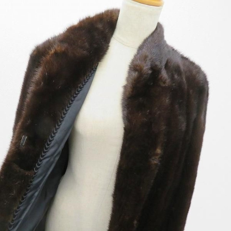 VINTAGE REAL MINK FUR COAT JACKET DARK BROWN SIZE 11 L FROM JAPAN - image 5