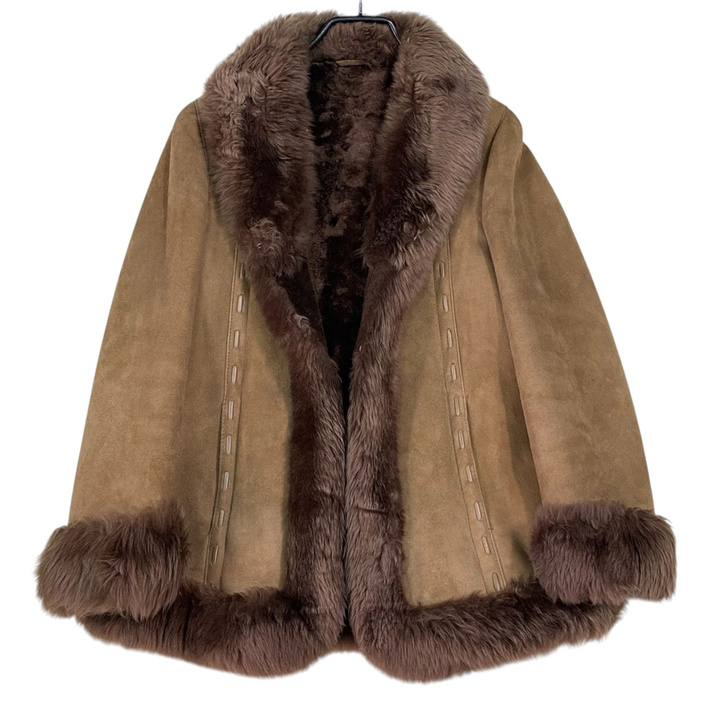ADAR REAL SHEARLING MOUTON FUR SUEDE COAT JACKET BEIGE SIZE 9 M SPAIN - image 1