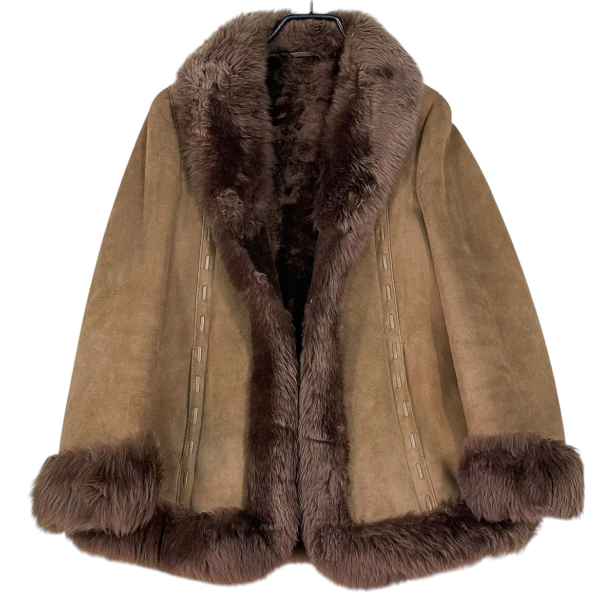ADAR REAL SHEARLING MOUTON FUR SUEDE COAT JACKET BEIGE SIZE 9 M SPAIN - image 1