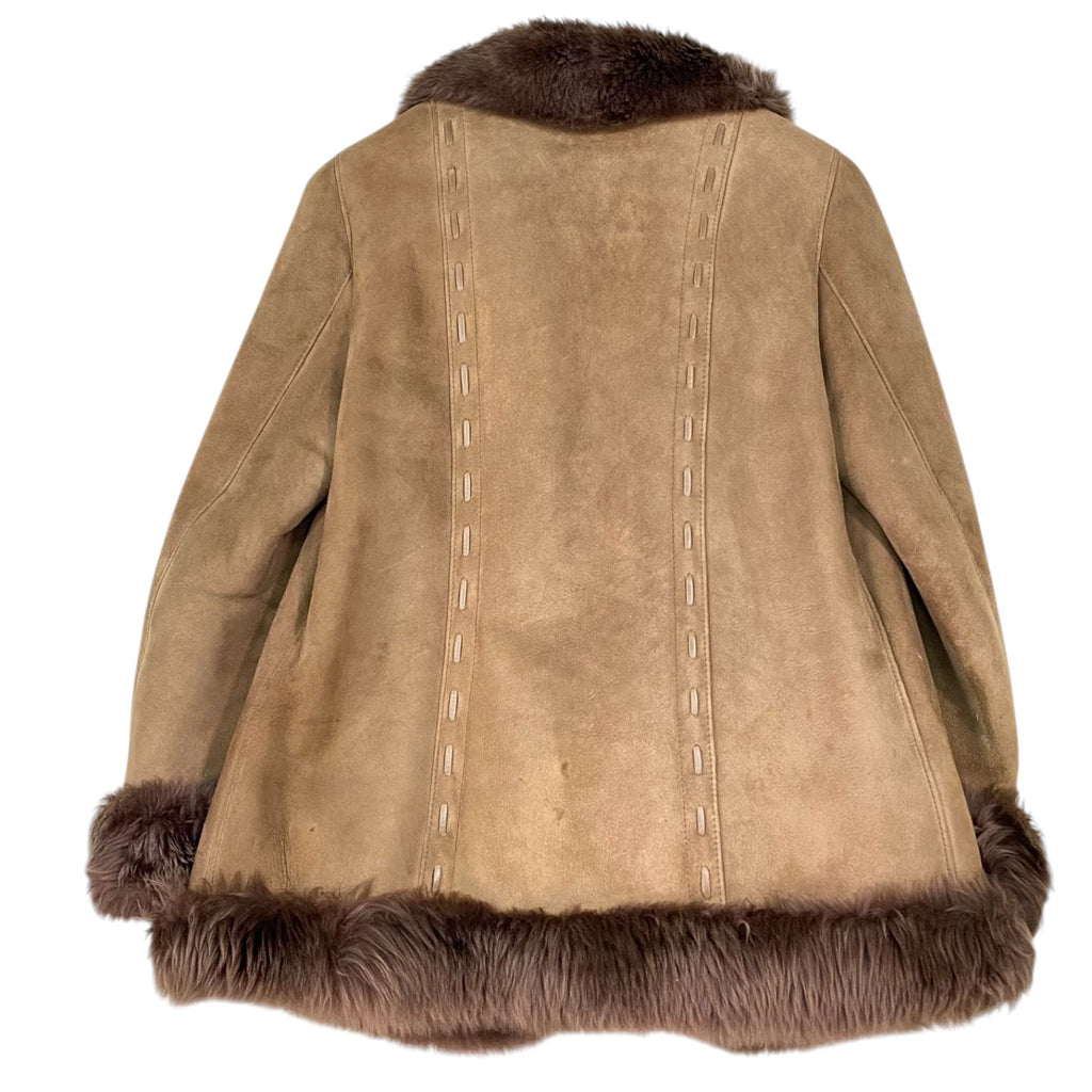 ADAR REAL SHEARLING MOUTON FUR SUEDE COAT JACKET BEIGE SIZE 9 M SPAIN - image 2